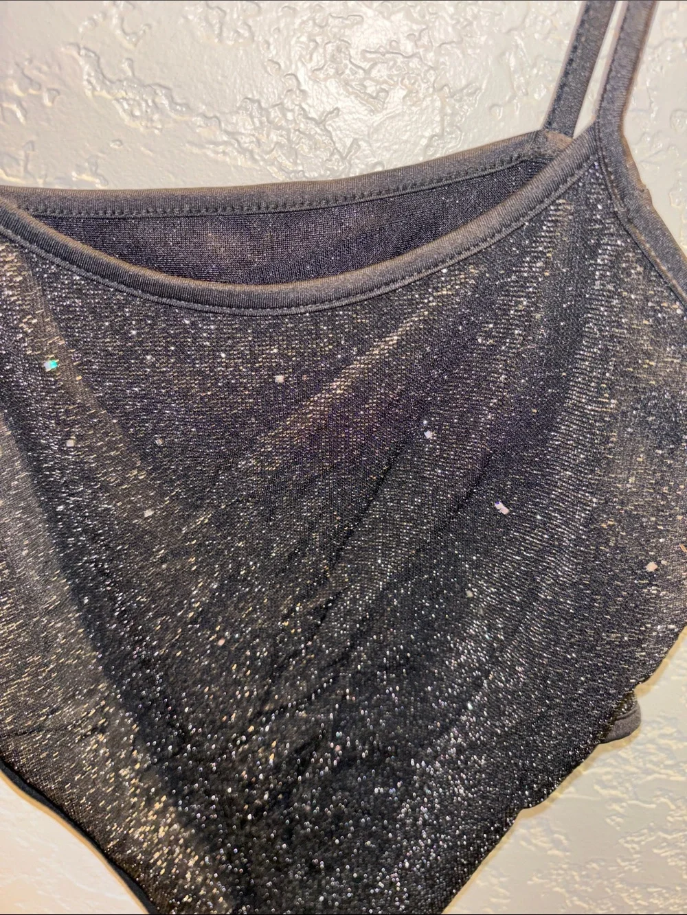 SHEIN Black Sparkle Girls One-Piece Bodysuit with Slim Straps